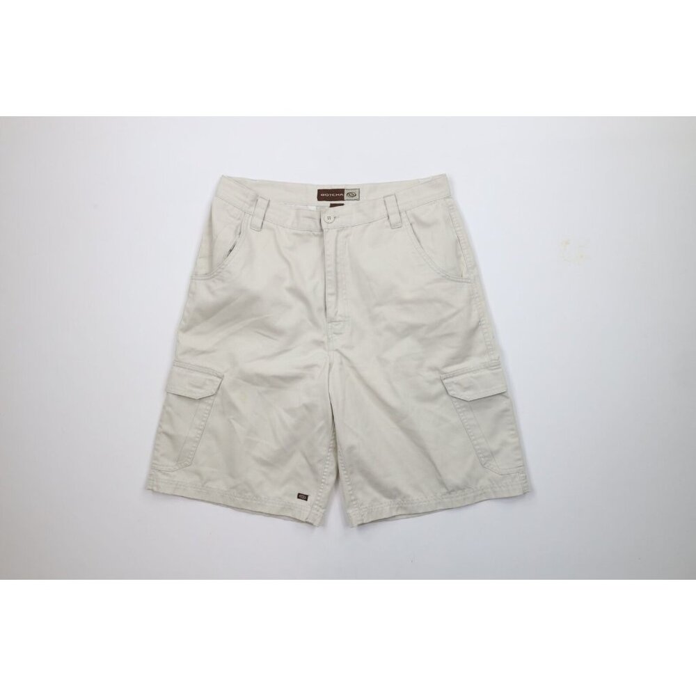 Vintage 90s Gotcha Surfing Mens Size 34 Distressed Baggy Fit Cargo Shorts Beige